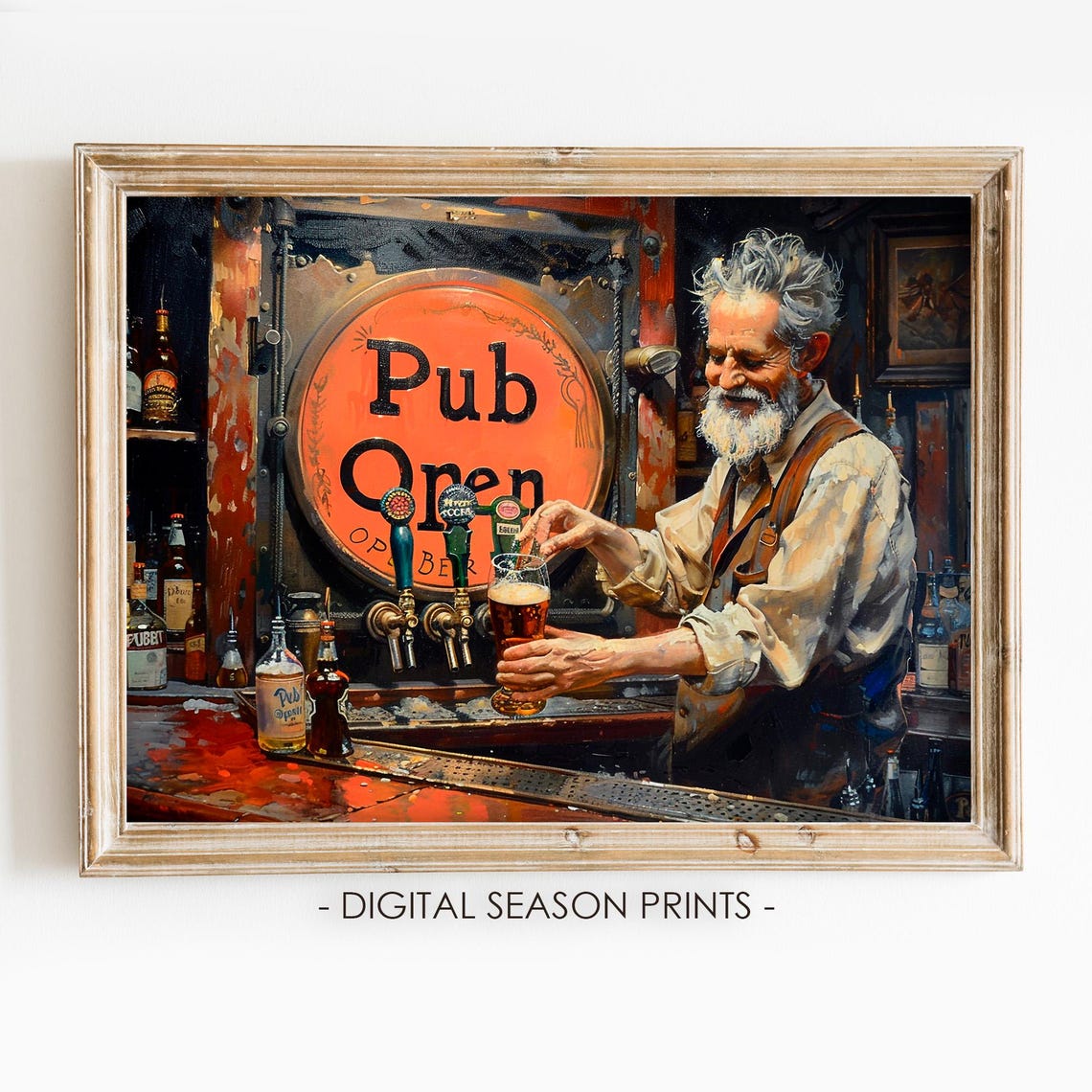 Old Irish Bartender Pouring Beer Pint Vintage Pub Decor Art Poster