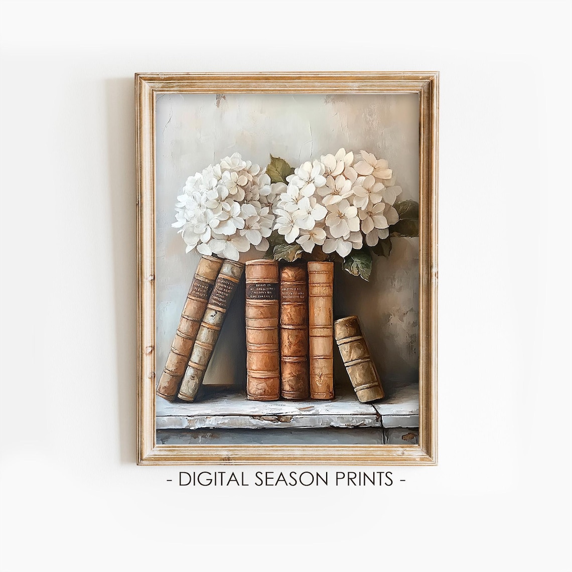 Book Stack With White Hydrangea Art Print
