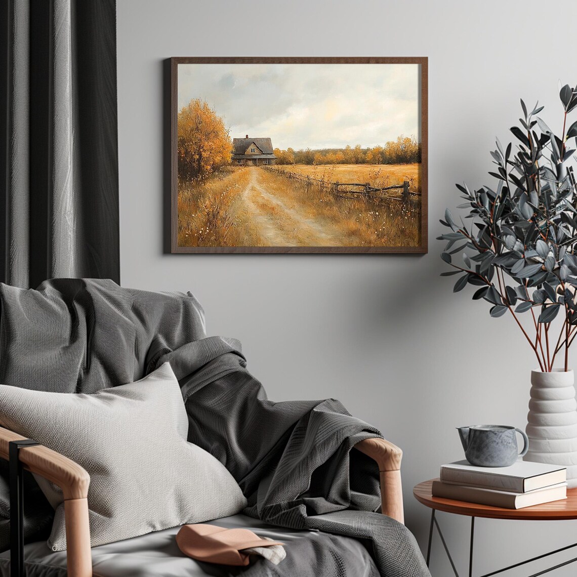 Country Cottage at the End of a Golden Dirt Road Autumn Farm Poster - Image 4