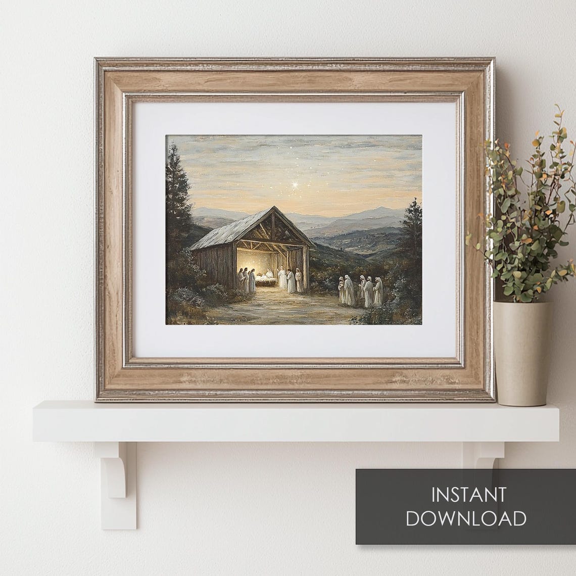 Nativity Scene Birth Of Baby Jesus Painting Vintage Christmas Wall Art Christian Wall Art Holy Family Print Starry Night Sky - Image 6