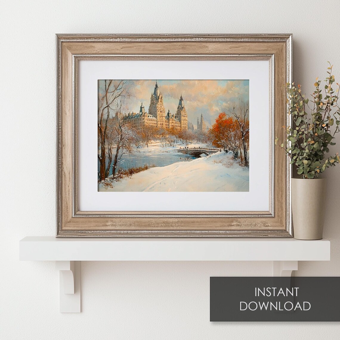 Snowy Central Park New York Winter City Pond Bridge Wall Art - Image 6