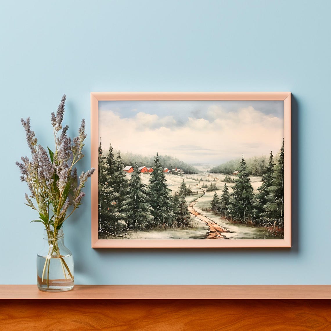 Snowy Pine Forest Path to Red Barn Vintage Christmas Tree Farm Poster - Image 4