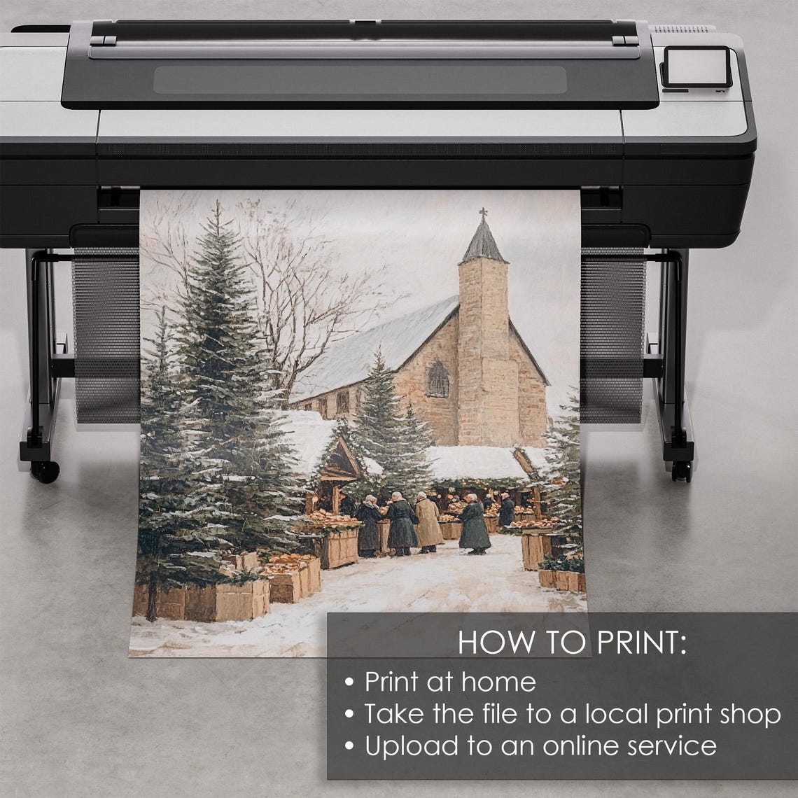 Christmas Market Vintage Christmas Town With Church Print Christmas Village Wall Art Winter Painting - Image 5
