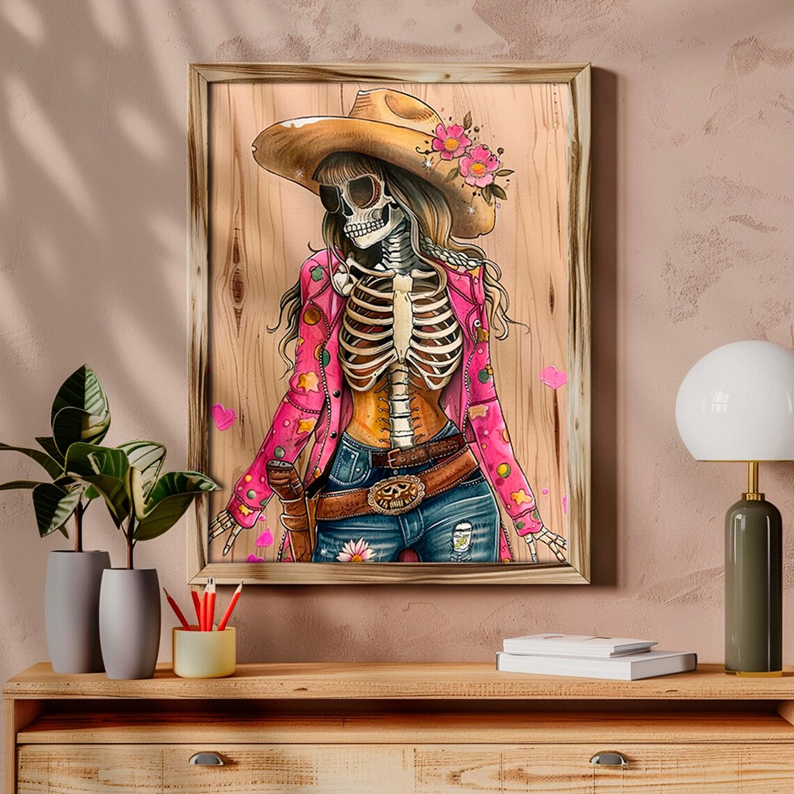 Day of the Dead Cowgirl Skeleton Pink Jacket Western Sugar Skull Poster - Image 5