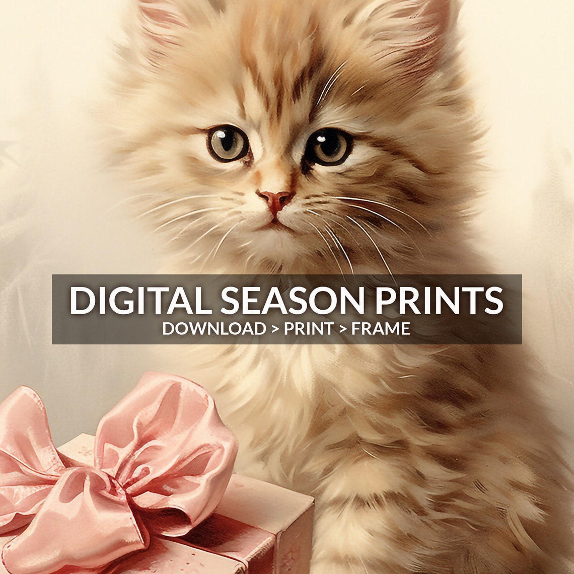 Fluffy Orange Kitten With Pink Gift Box Christmas Holiday Print - Image 6