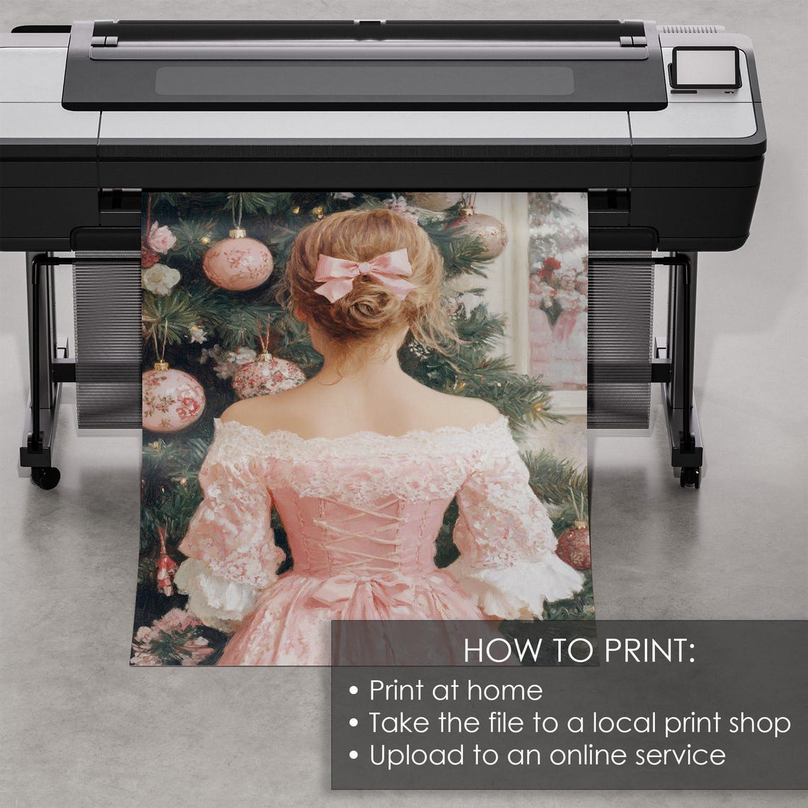 Victorian Lady In Pink Lace Gown Before Christmas Tree Holiday Poster - Image 5