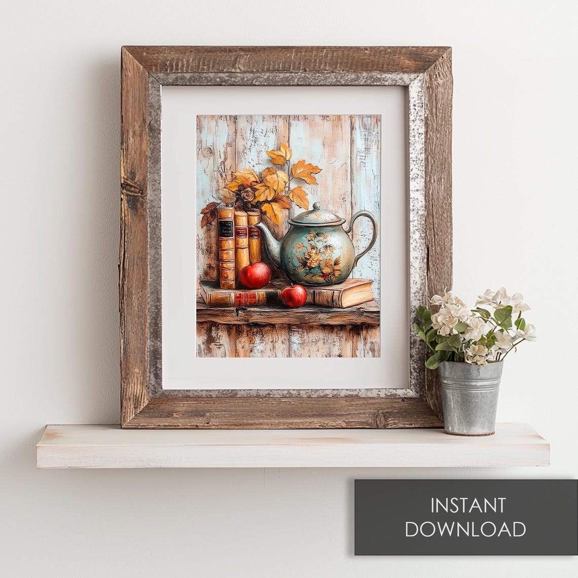 Vintage Floral Teapot With Old Books And Apples Autumn Poster - Image 6