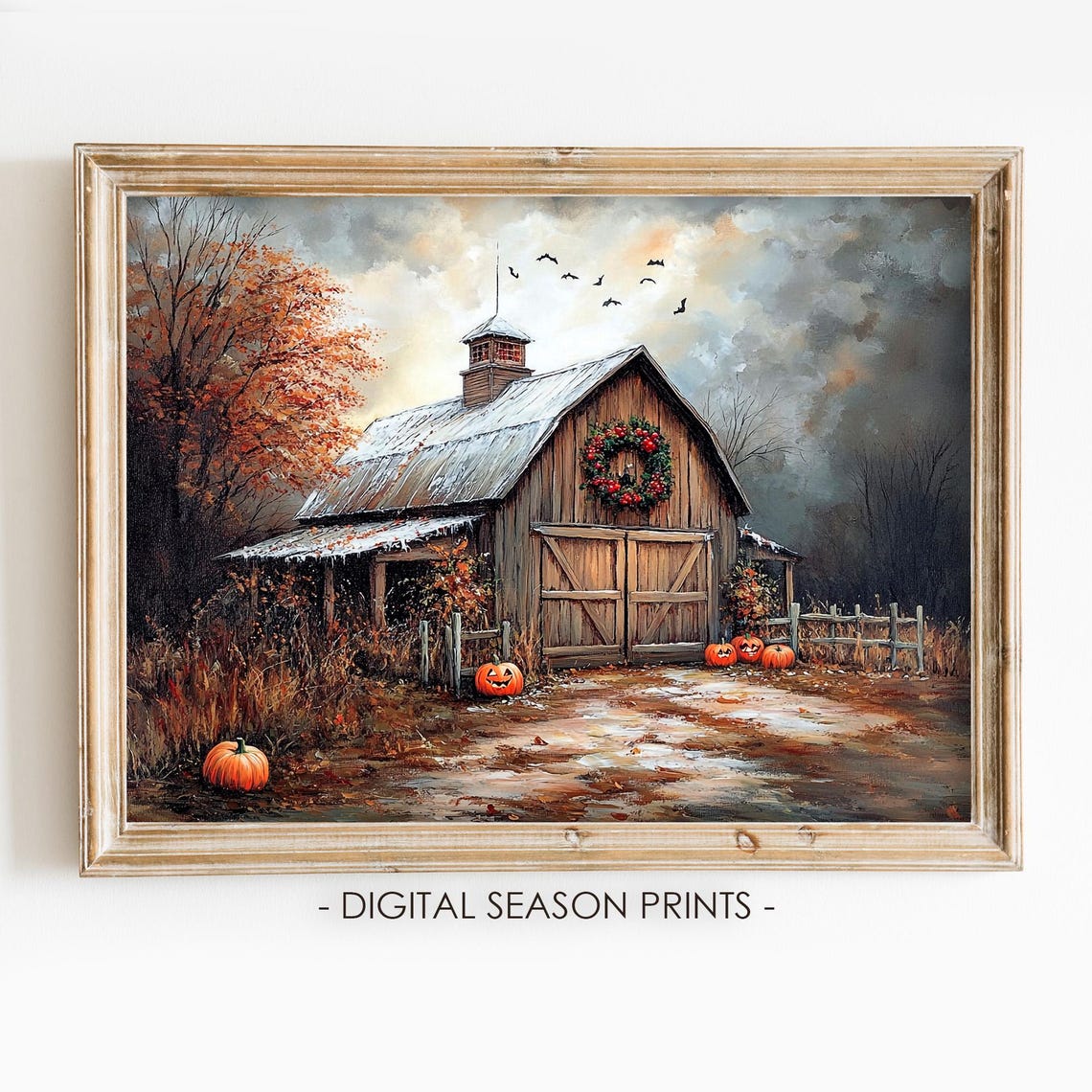 Rustic Barn Halloween Night Jack O Lantern Pumpkins Autumn Farm Poster