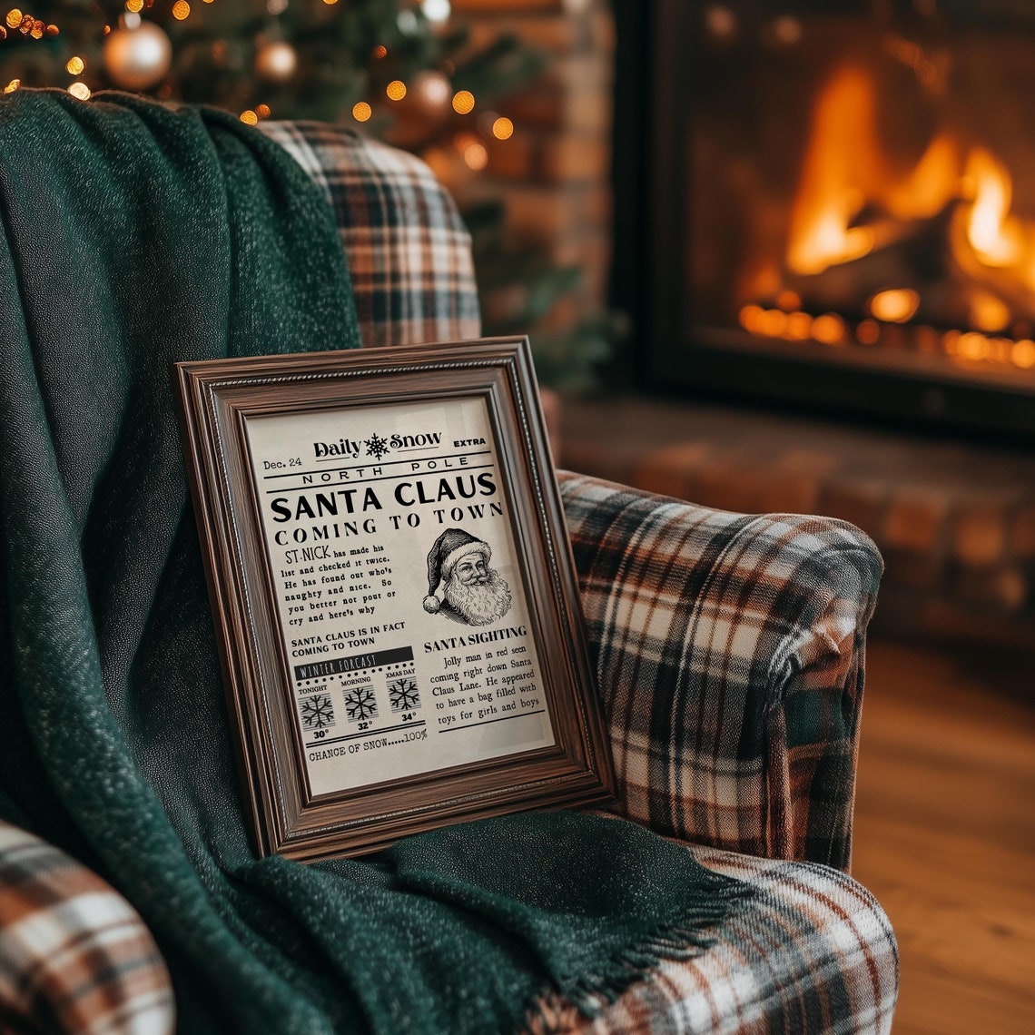 Vintage Santa Claus Coming To Town Newspaper Christmas Wall Art
