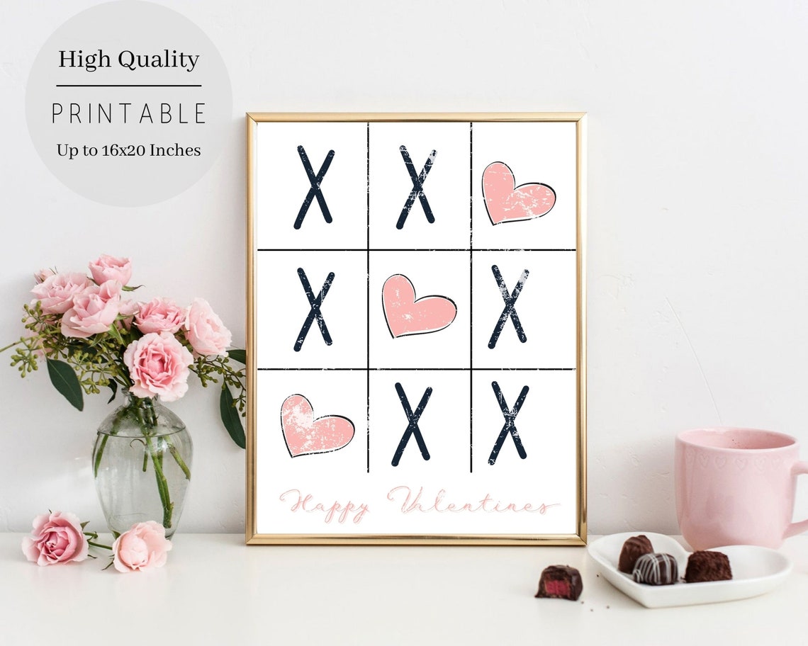Happy Valentines Tic Tac Toe XO Heart Game Rustic Framed Wall Poster - Image 2