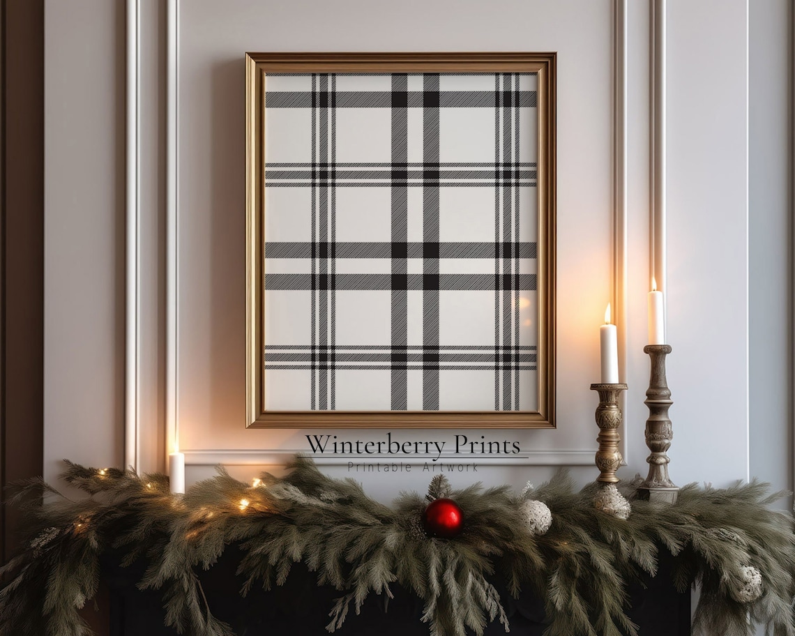 Christmas Plaid Tartan Art Print, Farmhouse Decor