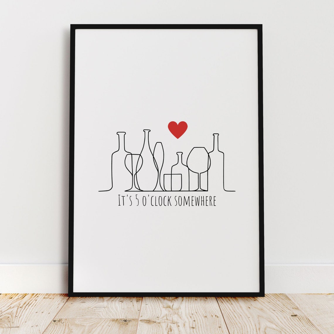 Its 5 Oclock Somewhere Wine Bottles and Glasses Line Art Poster