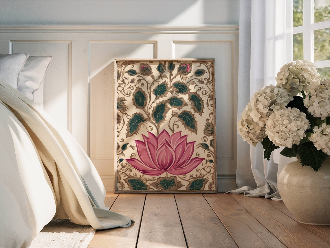 Pichwai Lotus Botanical Vines Traditional Indian Folk Art Wall Print
