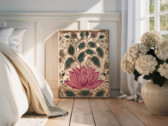 Pichwai Lotus Botanical Vines Traditional Indian Folk Art Wall Print