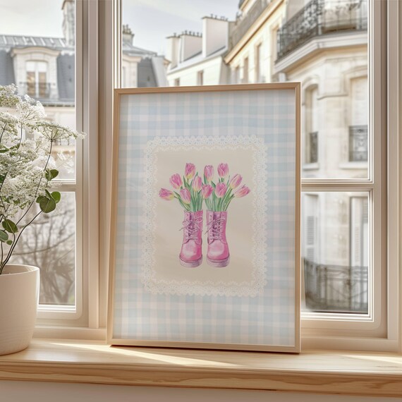 Feminine Wall Art Print Girls Room Nursery Decor Whimsical Tulip Flower Baby Shower Birthday Gift Framed Floral