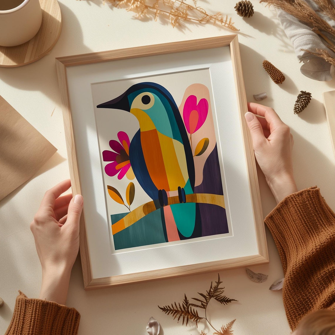 Colorful Abstract Bird Art Modern Boho Wall Decor Geometric Whimsical Art For Home Or Office - Image 4