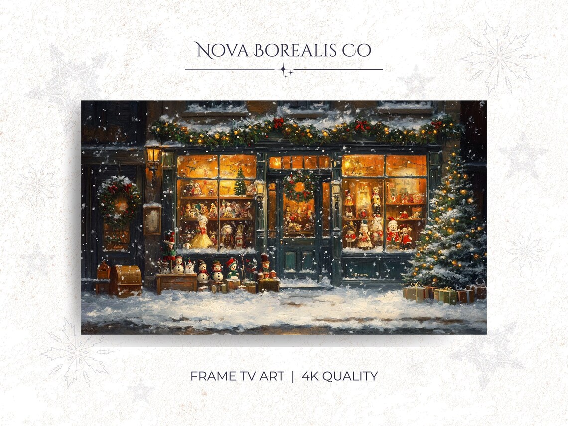 Victorian Christmas Toy Shop Snowy Storefront Frame TV Poster