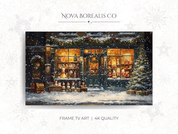 Victorian Christmas Toy Shop Snowy Storefront Frame TV Poster