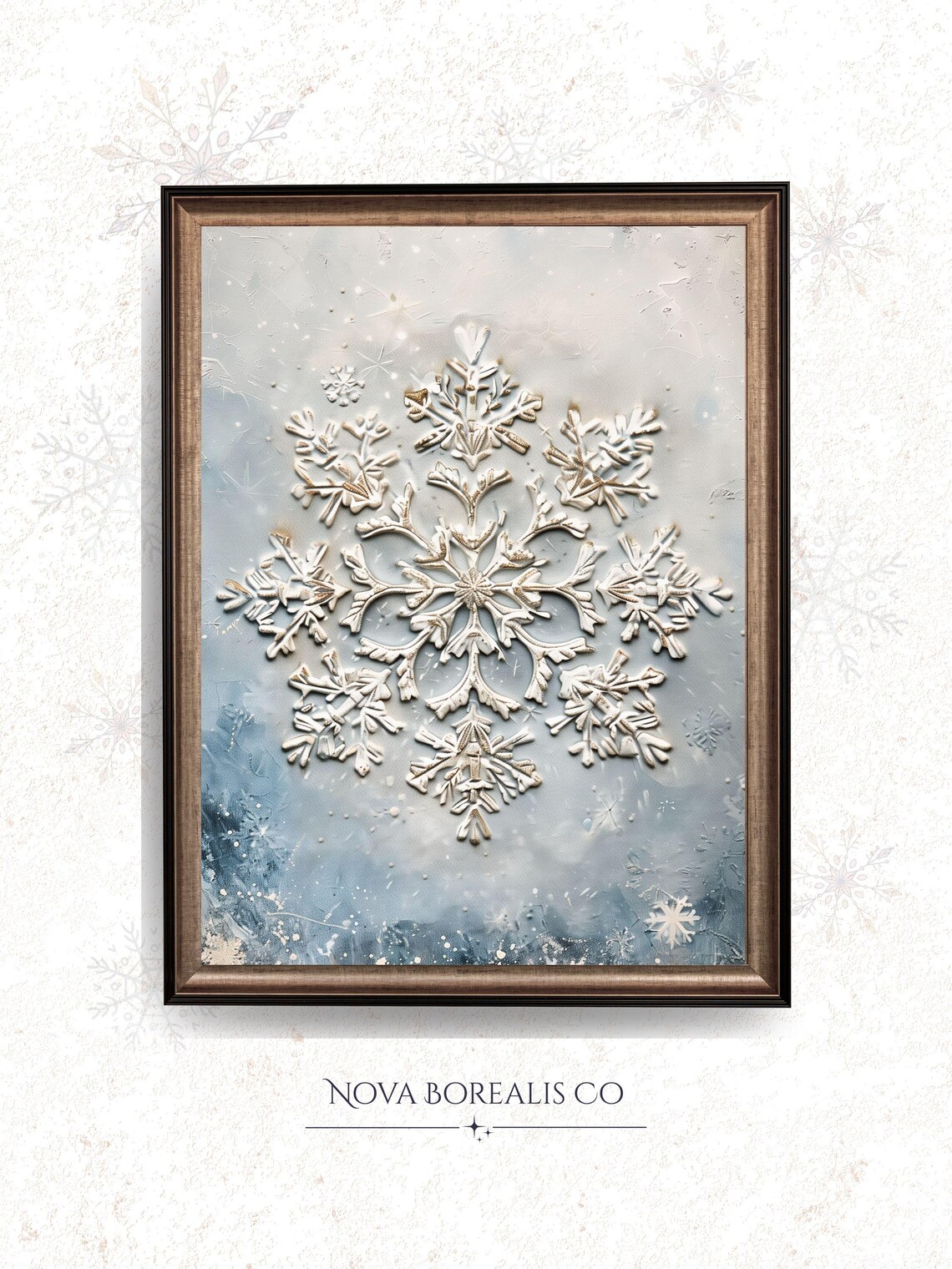 White Gold Snowflake Textured Winter Christmas Holiday Art Poster