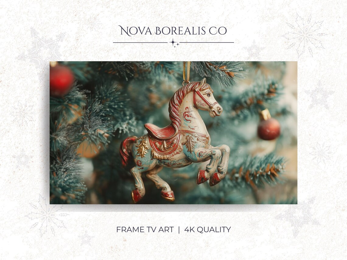 Vintage Rocking Horse Christmas Tree Ornament Ceramic Photo Poster