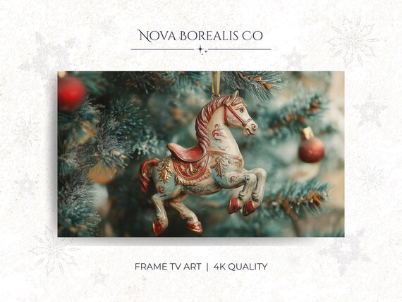 Vintage Rocking Horse Christmas Tree Ornament Ceramic Photo Poster