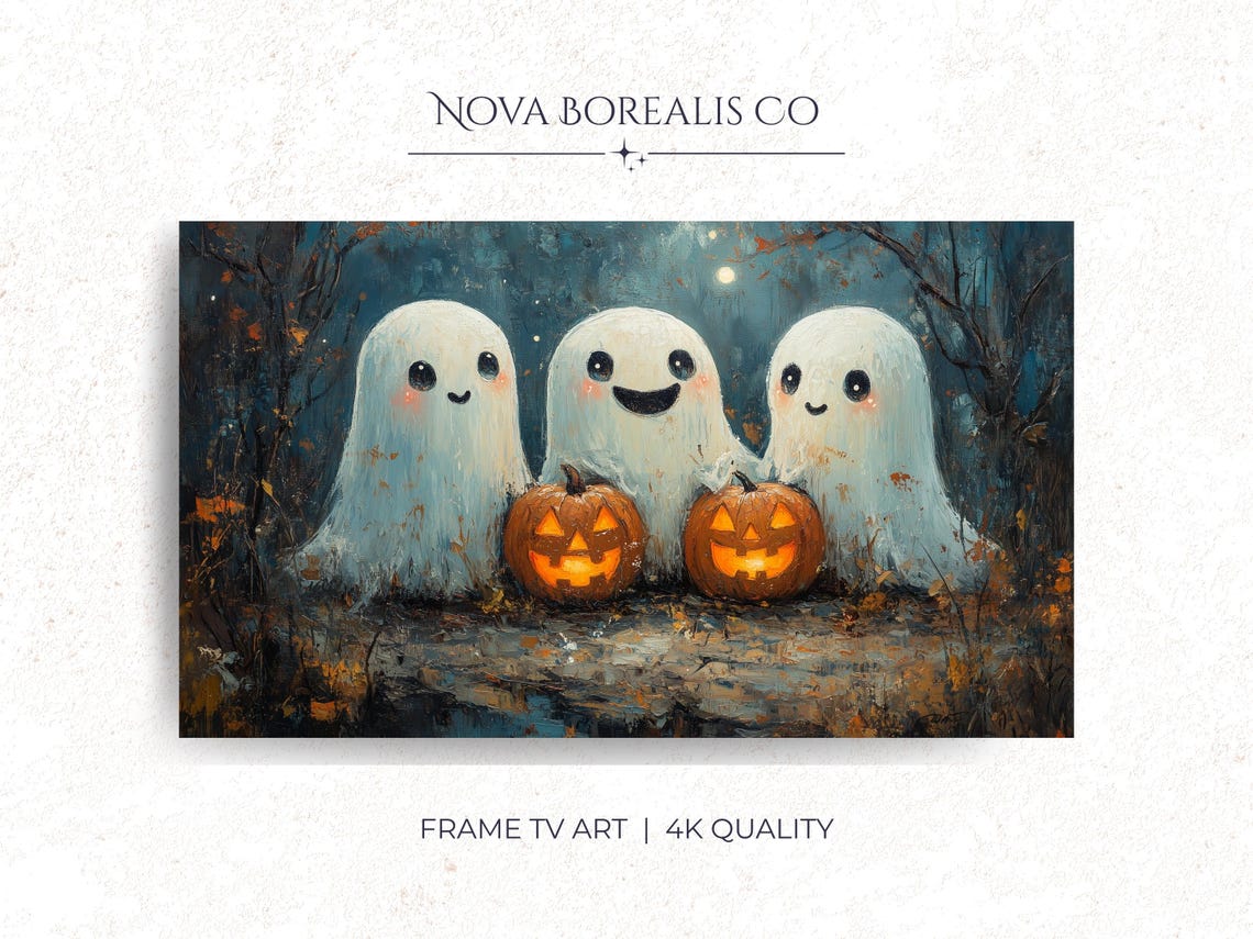 Halloween Ghosts Frame Tv Art Cute And Jackolanterns For Decor Spooky Oil Painting 30