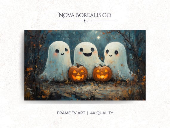 Halloween Ghosts Frame Tv Art Cute And Jackolanterns For Decor Spooky Oil Painting 30