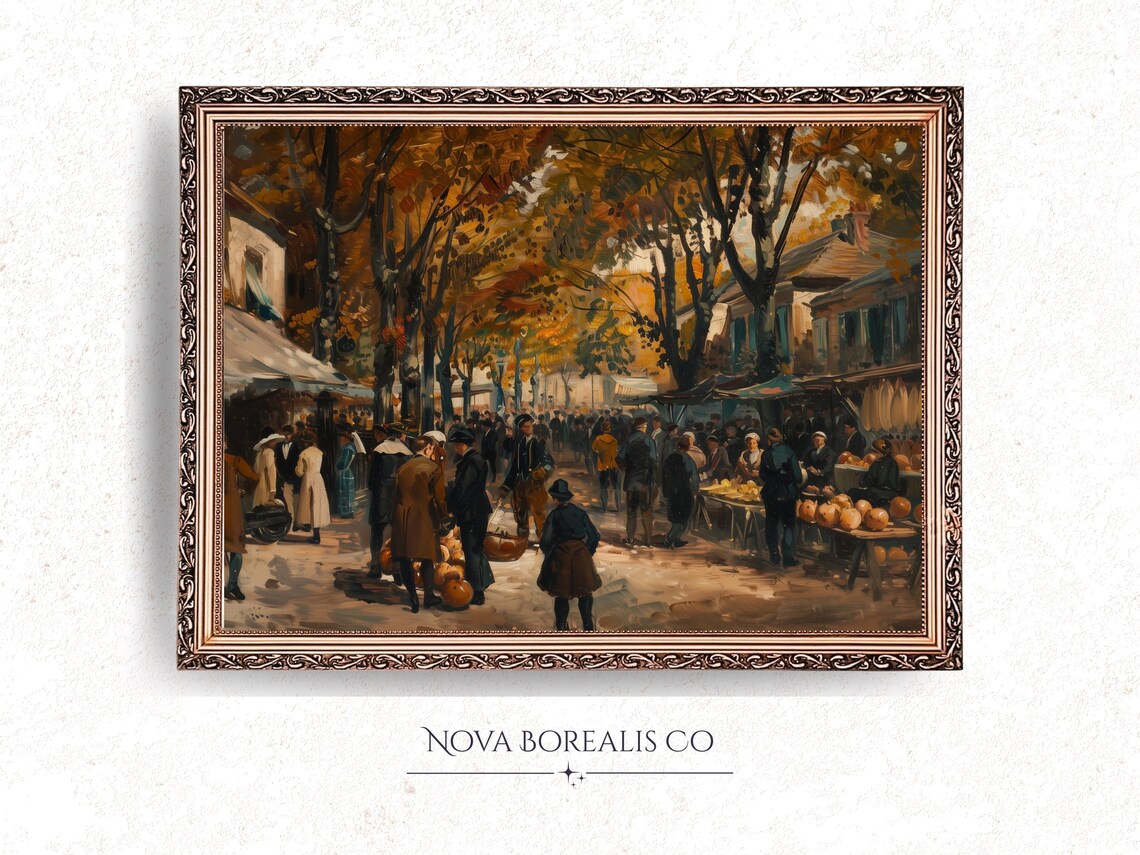 Rustic Autumn Market Scene Provincial Village Harvest Painting Poster