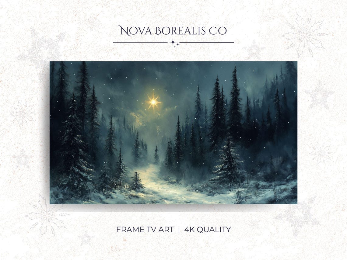 Misty Forest Path Frame Tv Art Moody Pine Tree Wall Decor Atmospheric Spooky Winter Landscape 65