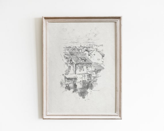 Vintage Architecture City Sketch, Minimalist Art Print