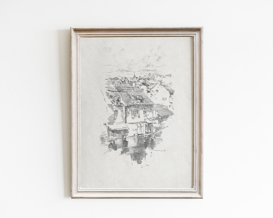 Vintage Architecture City Sketch, Minimalist Art Print