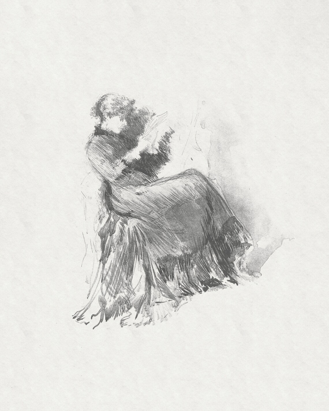 Expressive Seated Woman Charcoal Sketch Vintage Figure Drawing Poster - Image 2