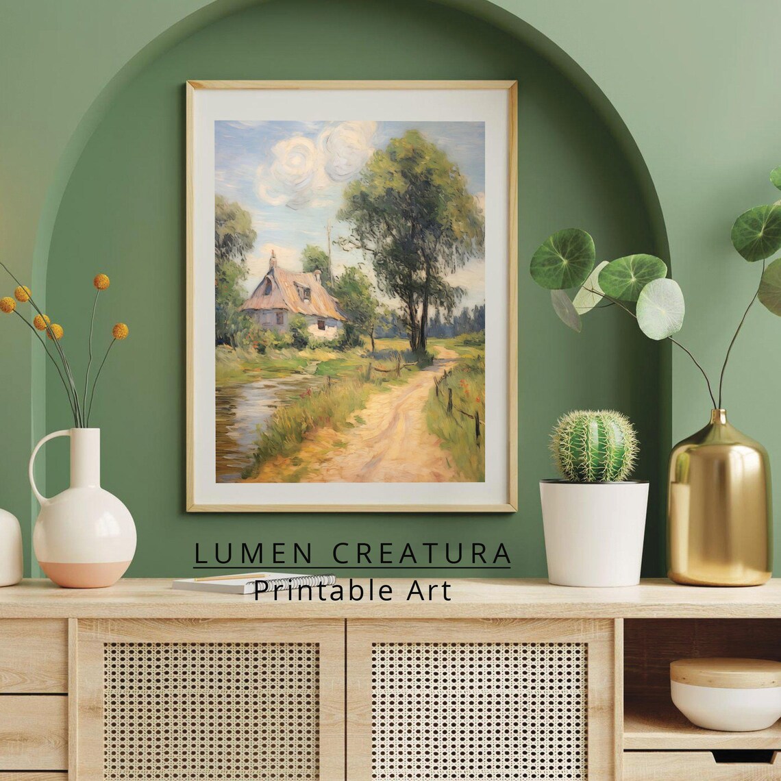Cottage Landscape Painting, Vintage Wall Art - Image 4