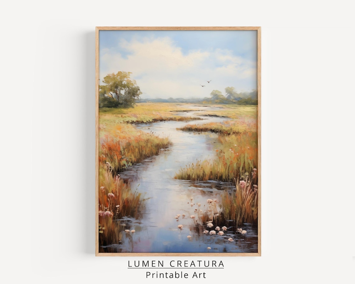 River Painting, Vintage Landscape Art Print