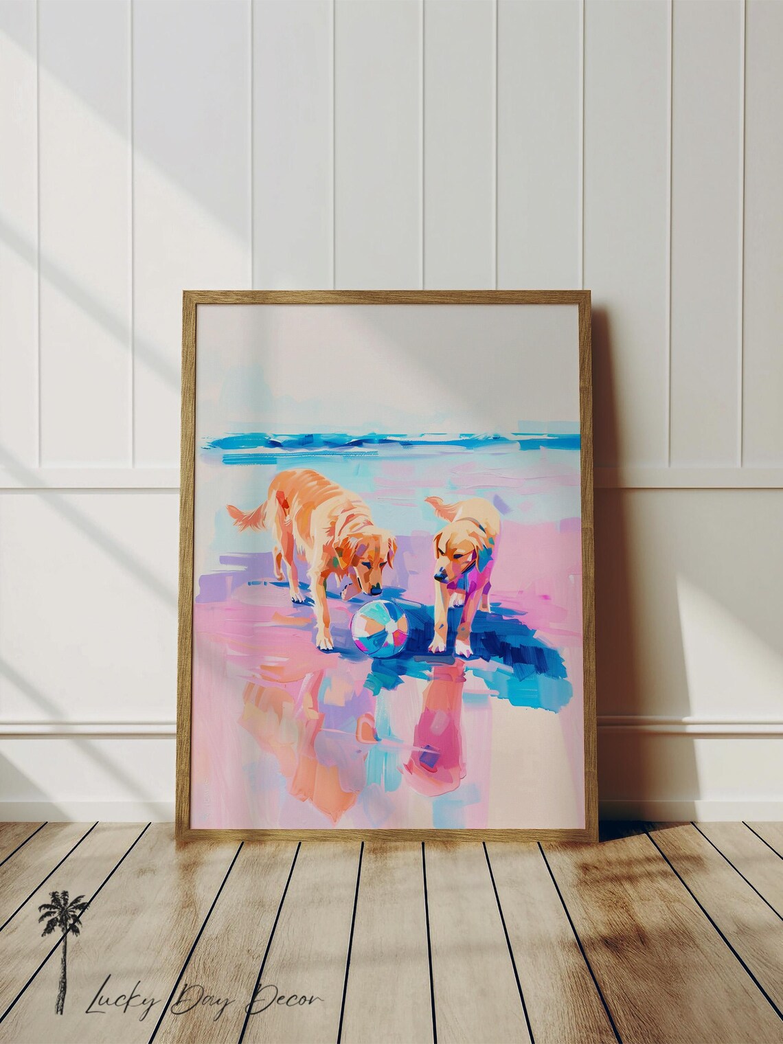 Golden Retrievers Find A Beach Ball Art Print