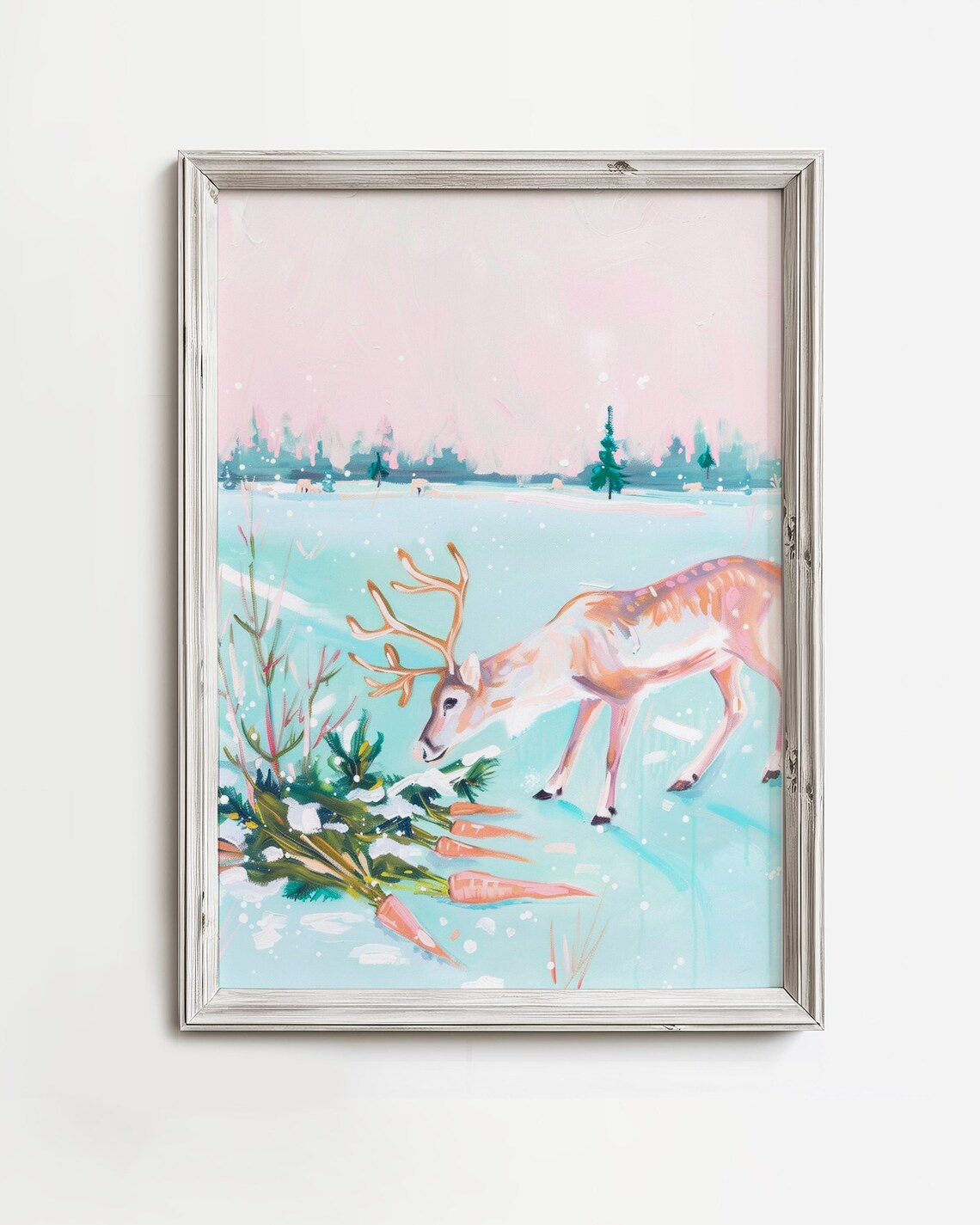 Reindeer Eating Carrots, Christmas Print