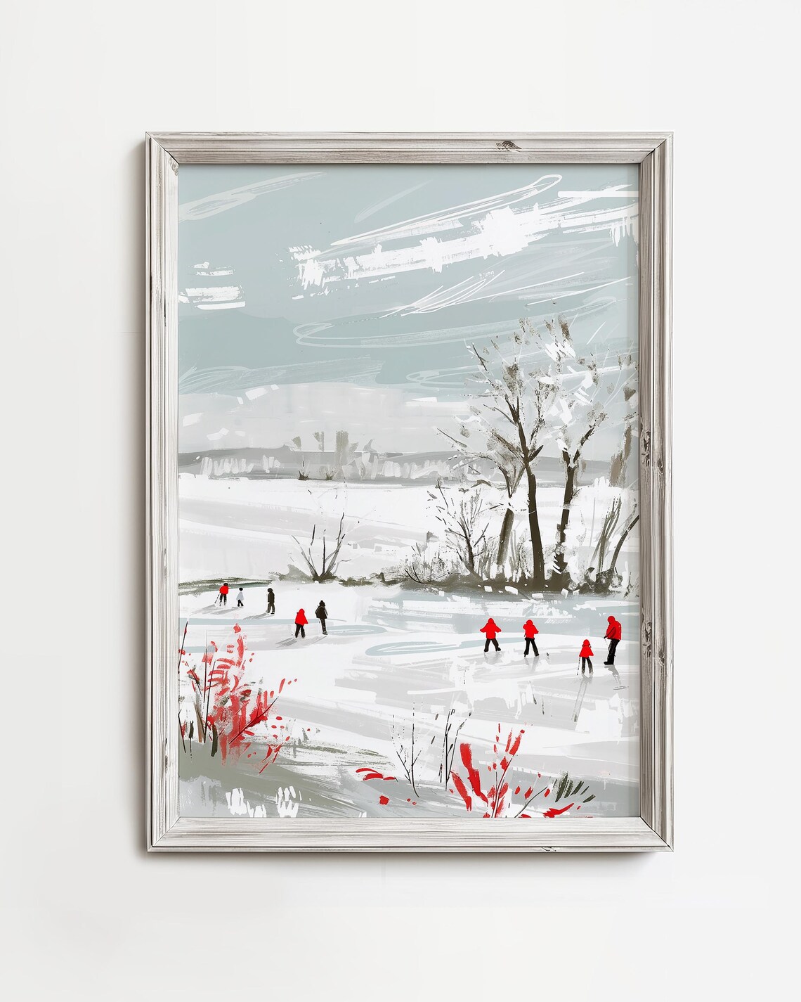 Frozen Lake Ice Hockey Players Winter Fine Art Painting Poster