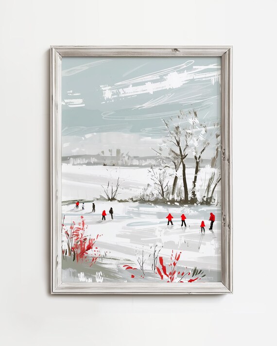 Frozen Lake Ice Hockey Players Winter Fine Art Painting Poster