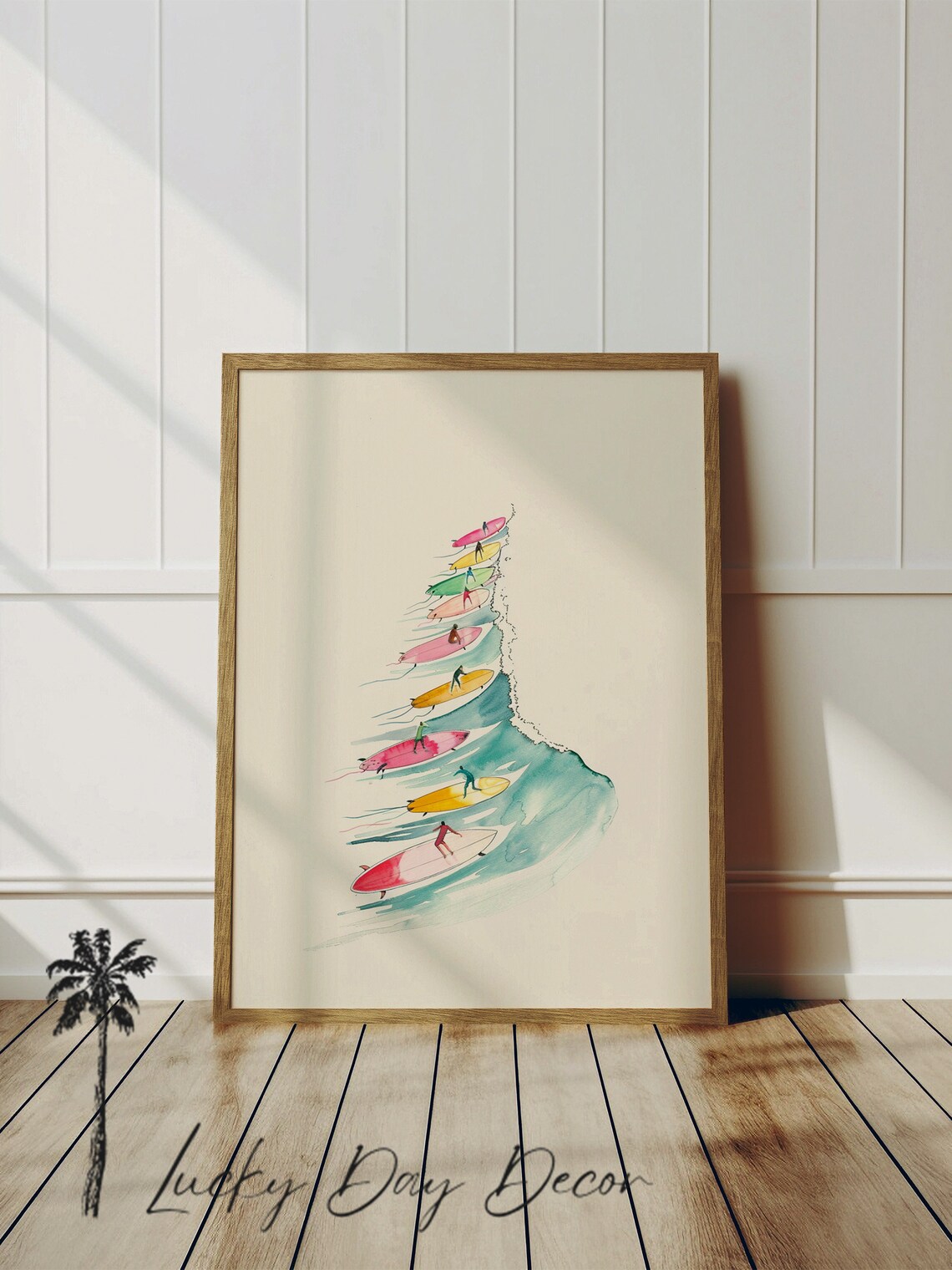Ocean Surfer Art Print, Coastal Beach Sketch