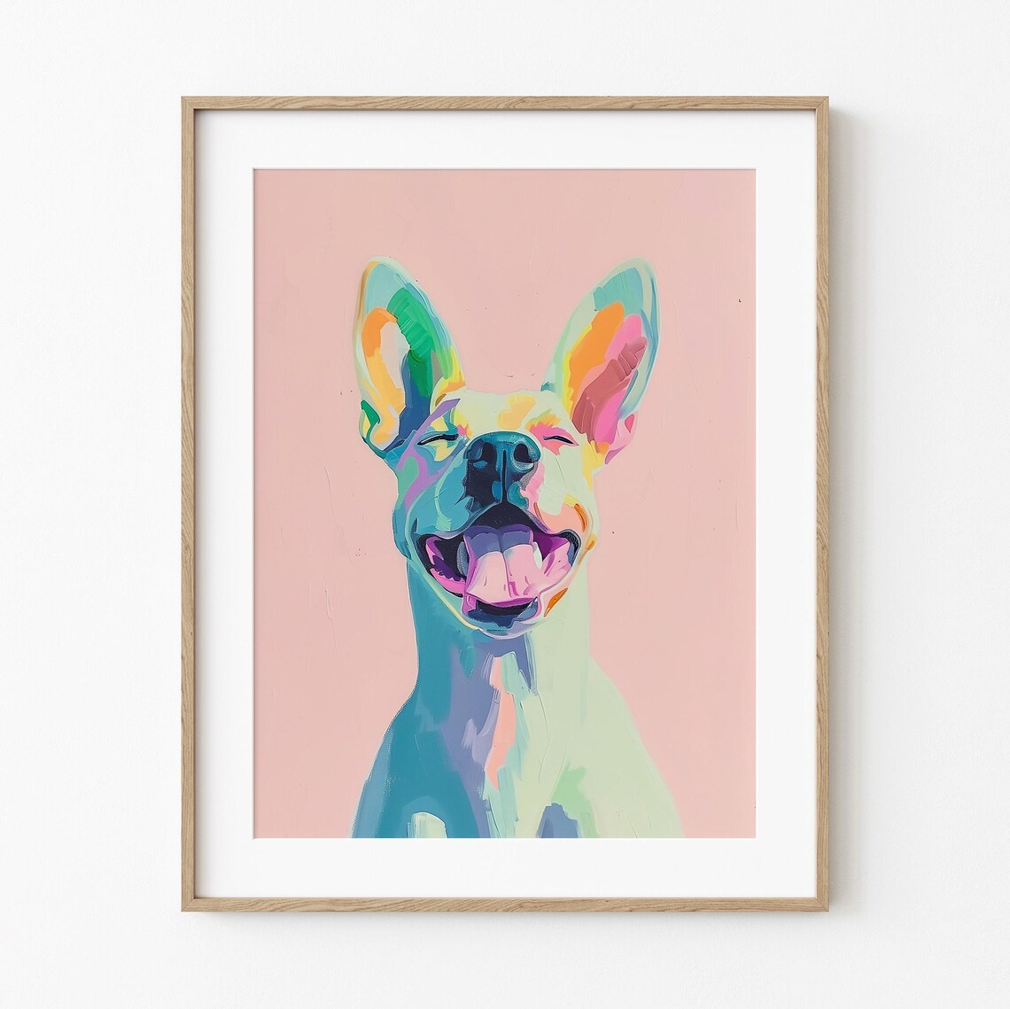 Happy Colorful Pop Art Dog Portrait Smiling On Pink Background Poster