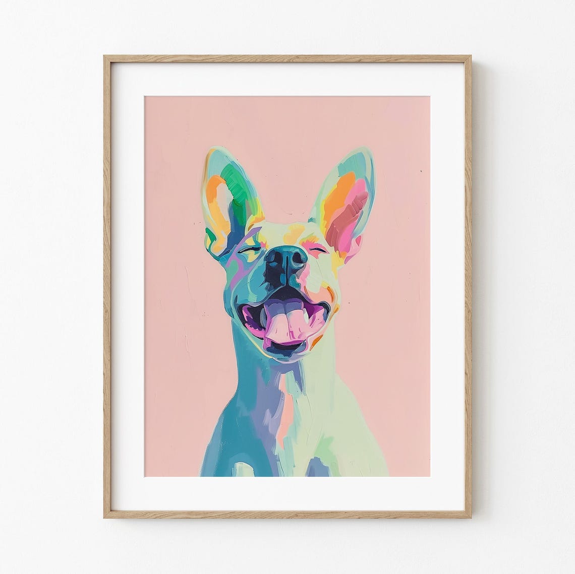 Happy Easter Dog Painting Whimsical Animal Print Colorful Pastel Impressionist Fun Wall Art