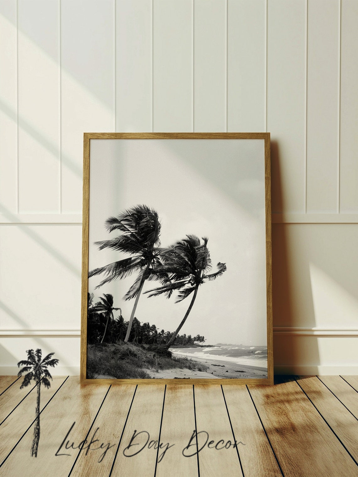 Windswept Palm Trees Black And White Tropical Beach Photo Poster