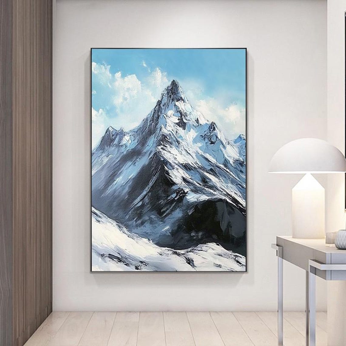 Snow Capped Mountain Peak Under Clear Blue Sky Vertical Art Poster - Image 4