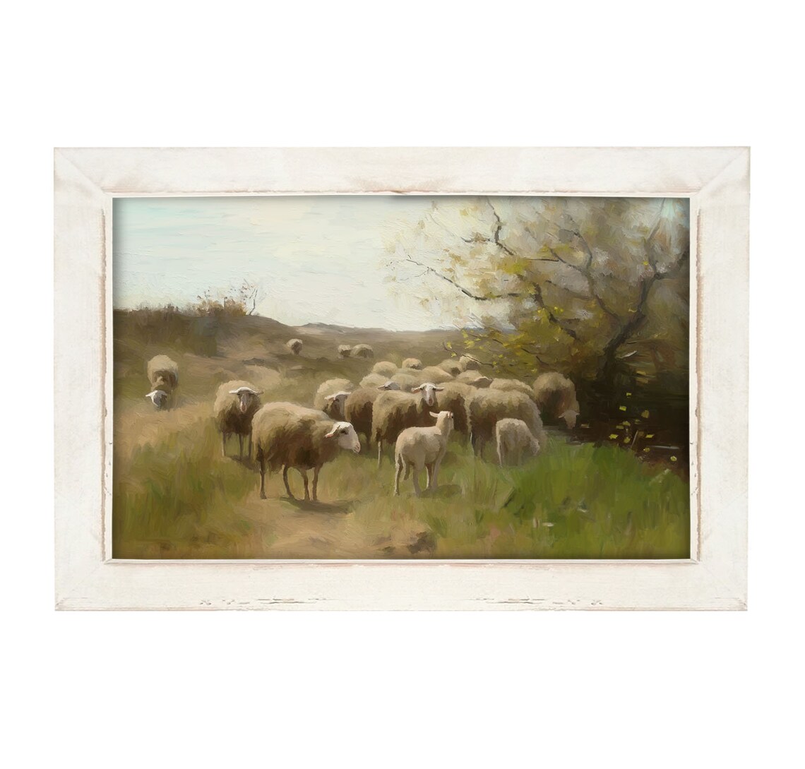Vintage Grazing Sheep Countryside Wall Art Print - Image 4