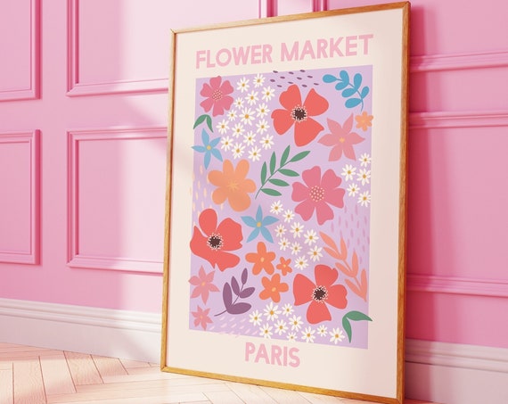 Flower Market Paris Print Art Purple Floral Wall Art Cute Trendy Wall Art