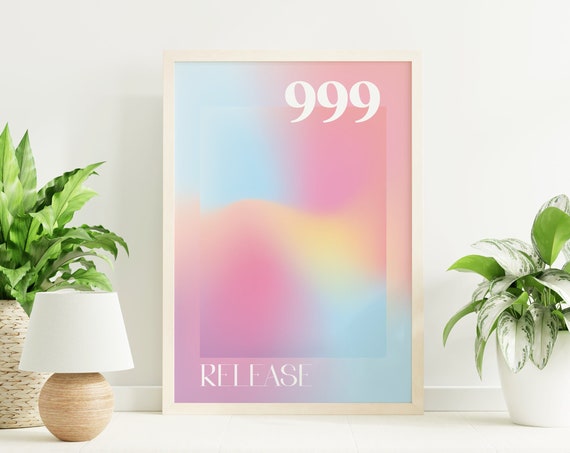 Angel Number 999 Release Print Art Spiritual Manifestation Gradient Aura Wall Art Cute Trendy Wall Art