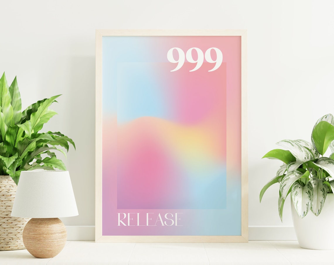 Angel Number 999 Release Poster with Pastel Aura Gradient Design