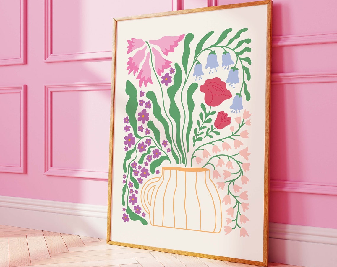 Abstract Floral Print Art Cute Flower Wall Art Trendy Botanical Wall Art Spring Art Print