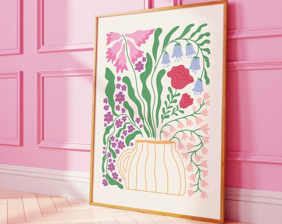 Abstract Wildflower Bouquet in Vase Colorful Botanical Art Poster