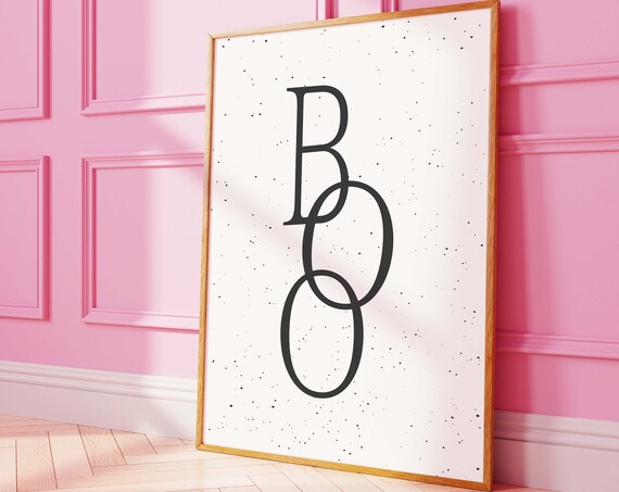 Boo Minimal Halloween Typography Speckled White Cream Art Poster
